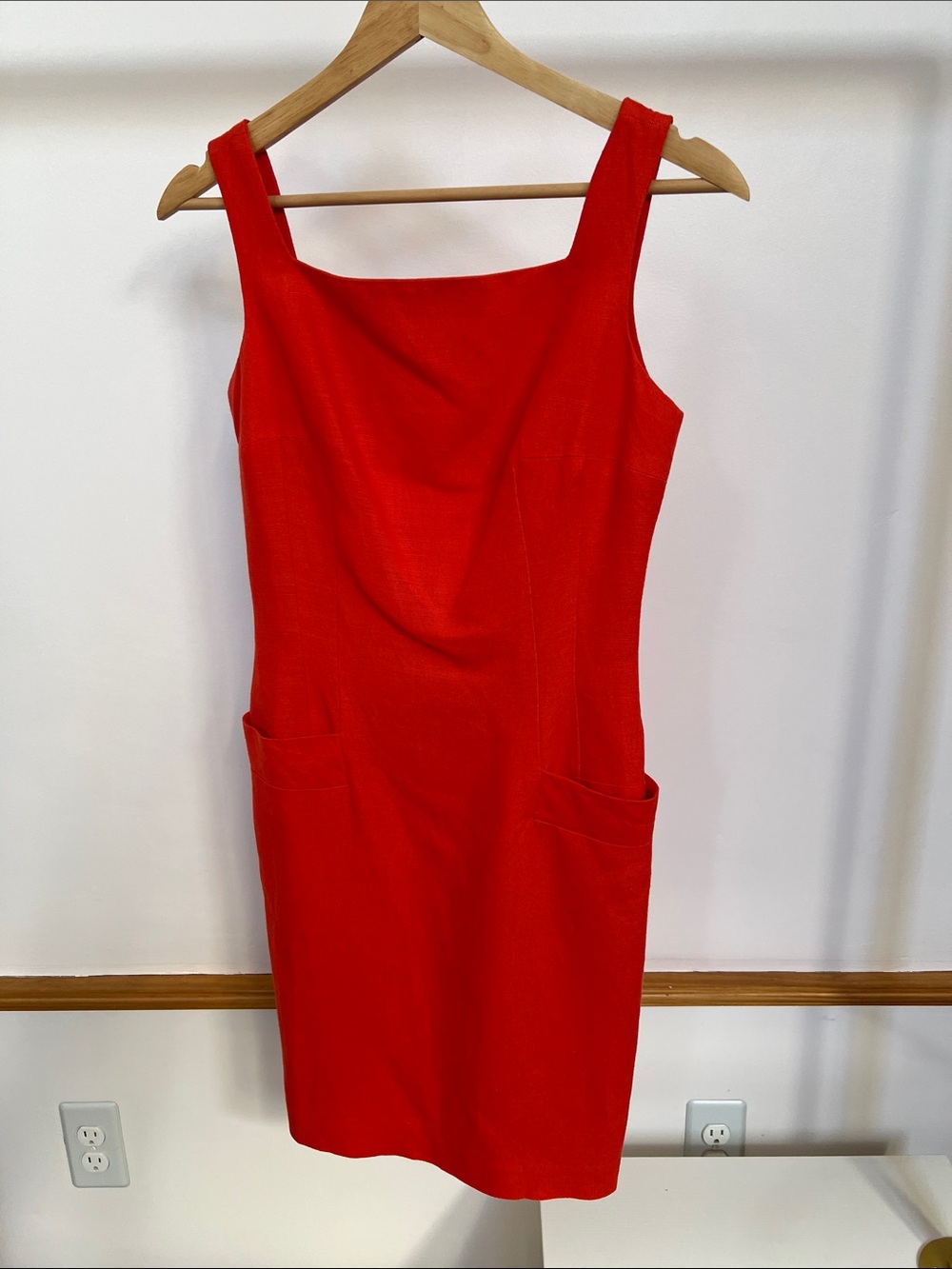 Vintage Geary Roark Deep Coral Backless Midi Dress with Front Patch Pockets